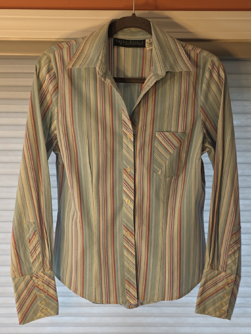 Harve Benard Women's Striped Button-Down Shirt in Light Blue, Cream & Red